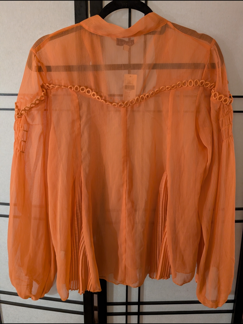 Ranna Gill Anthropologie Orange Sheer Pleated Blouse Top M NWT - Picture 2 of 5